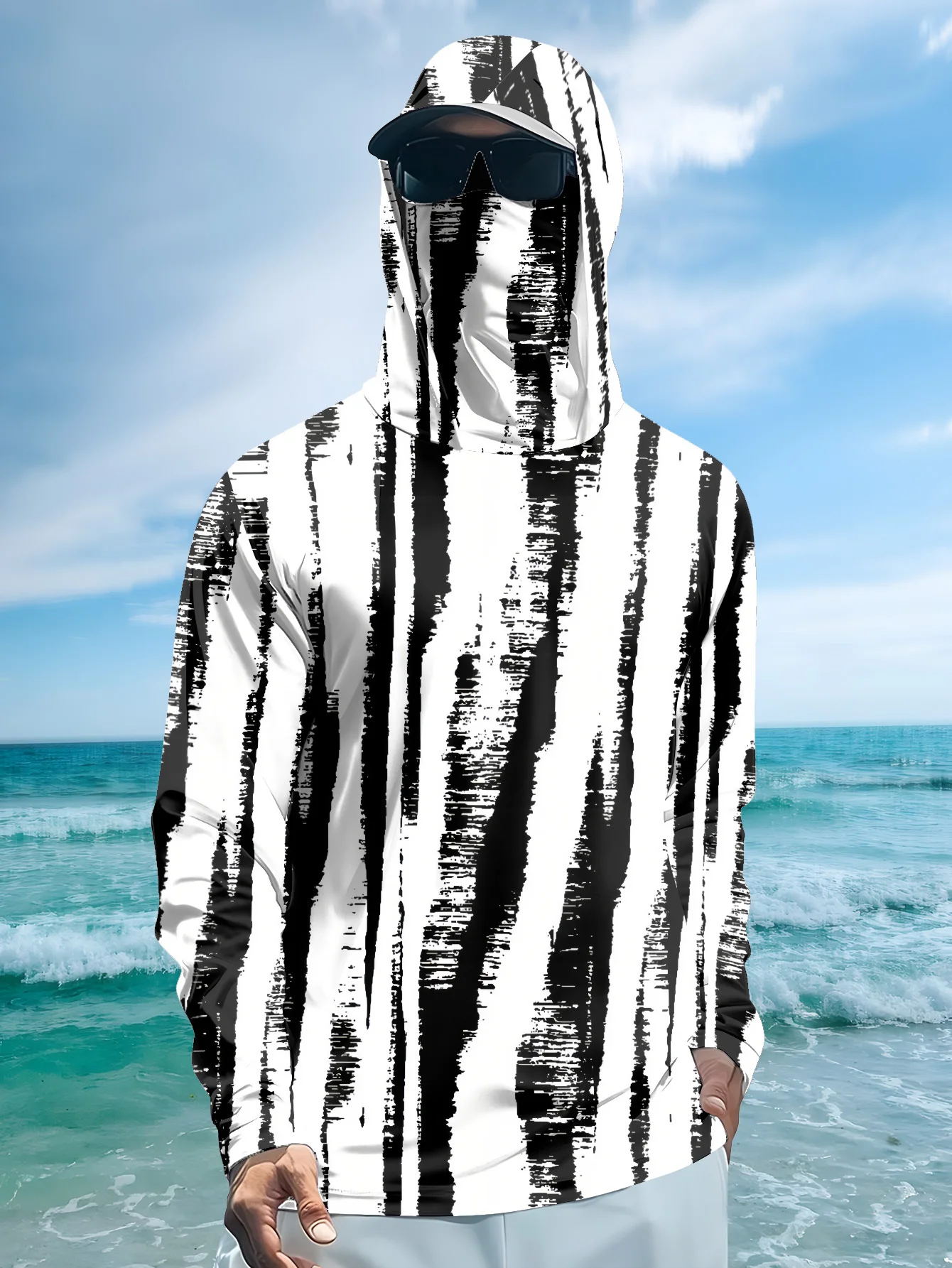 Men Black‑White Stripe Fishing - Fishing Hoodie recension och pris