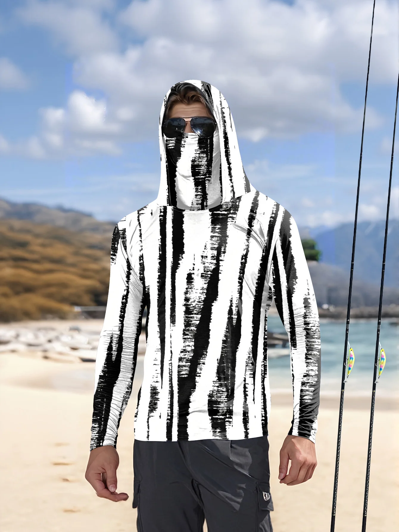 Men Black‑White Stripe Fishing - Fishing Hoodie recension och pris